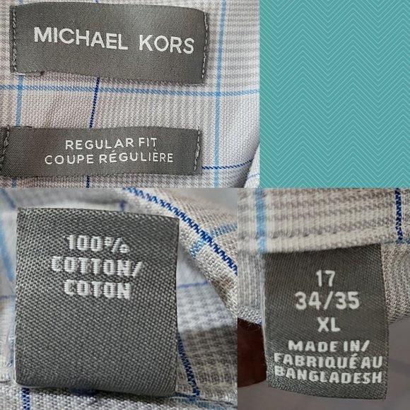 Michael Kors Silver Plaid Cotton Dress Shirt - Picture 3 of 3